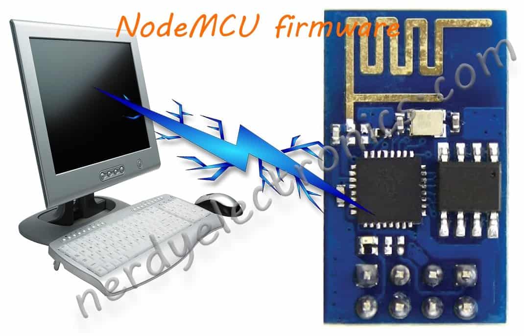 ESP8266 – Flash The nodeMCU firmware NodeMCU ESP8266 WiFi microcontroller board connected to computer for firmware flashing via serial connection
