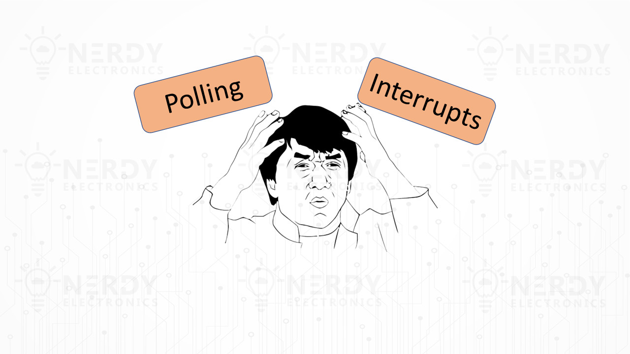 Stressed figure weighing polling versus interrupts decision in embedded systems design