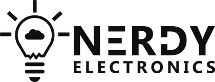 Nerdy Electronics logo featuring a lightbulb with cloud symbol and sun rays, representing innovation in embedded systems